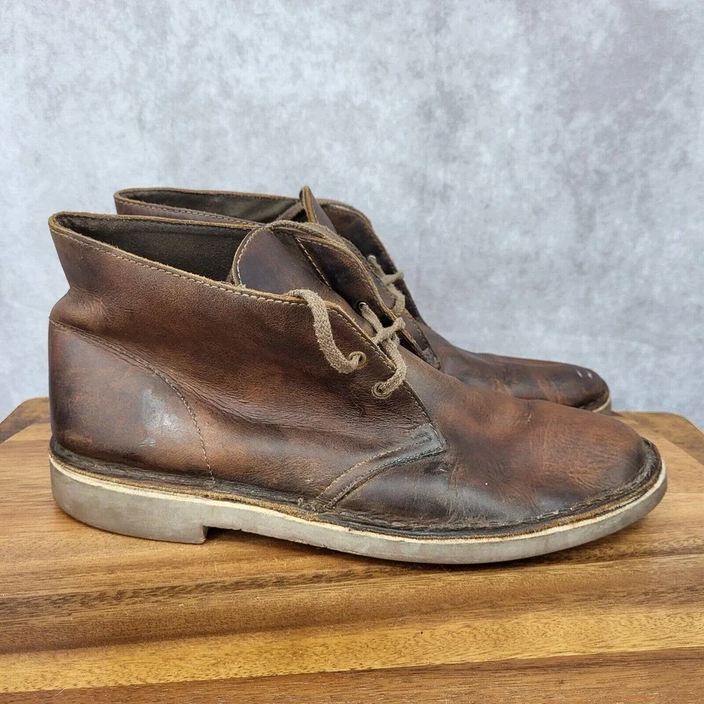 Clarks Bushacre 2 Chukka Boots Mens 9.5 Brown Leather Lace Up 15260 Distressed